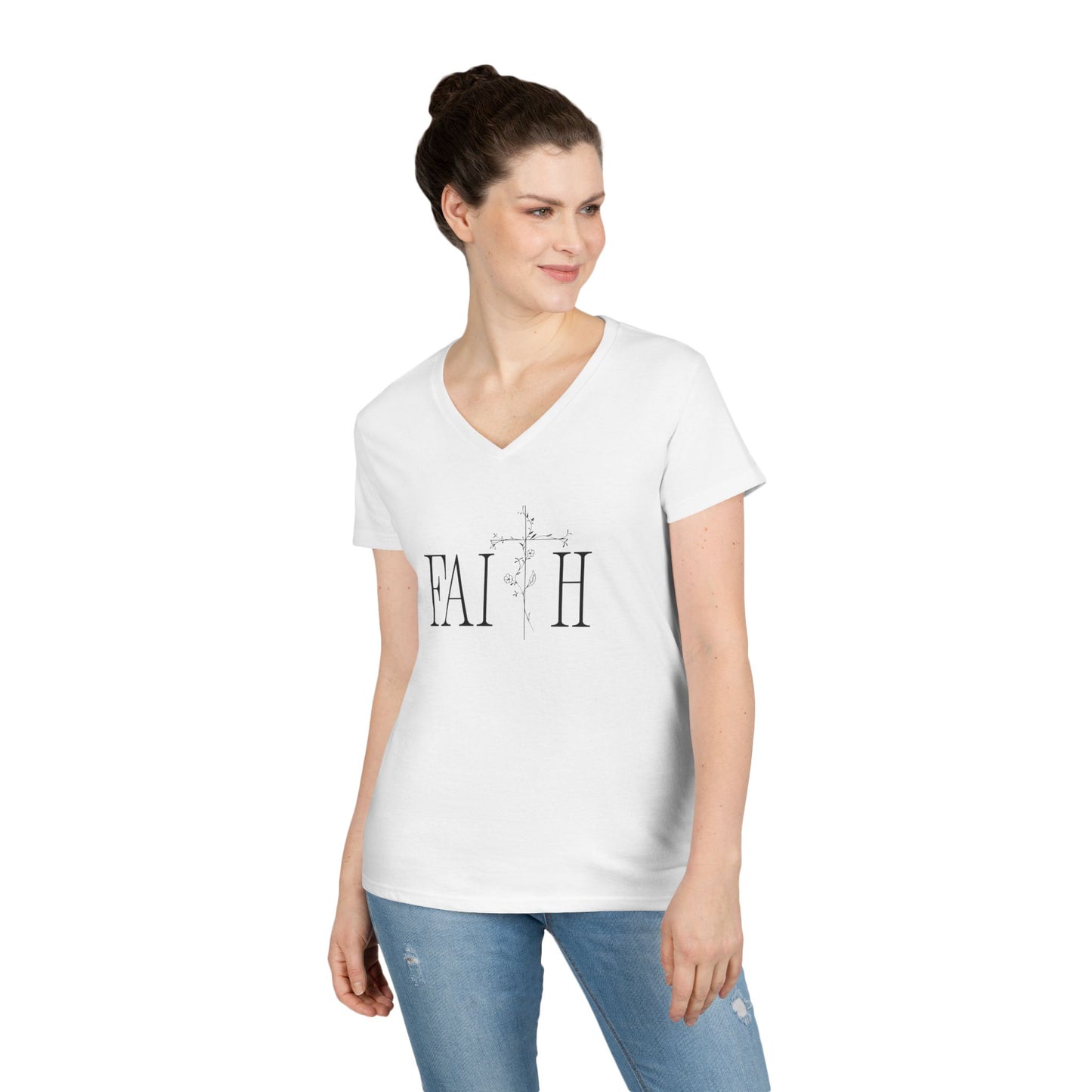 Women's Faith V-Neck T-Shirt - Inspirational Graphic Tee for Everyday Wear
