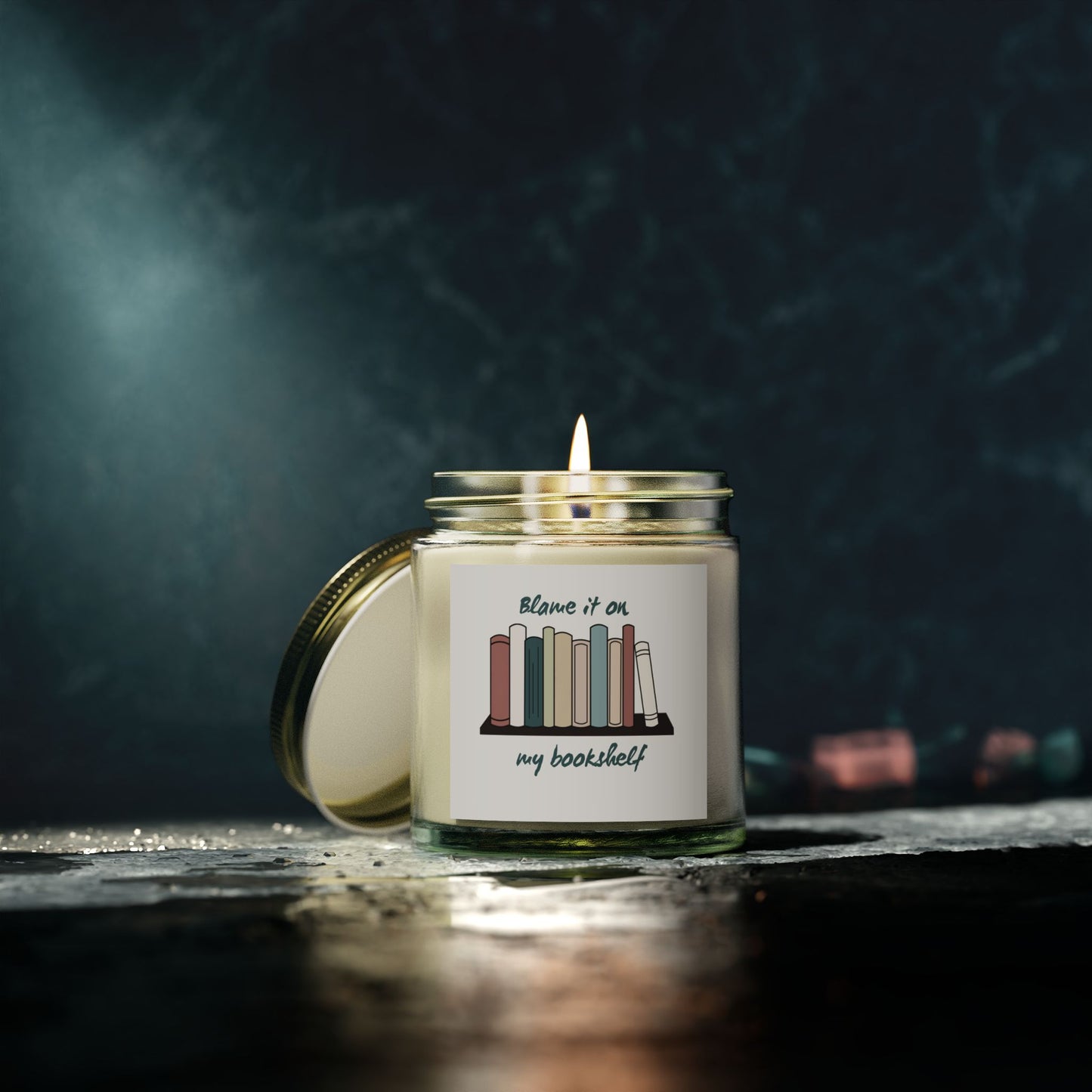 Literary Scented Candle - Coconut Apricot Wax, "Blame it on my Bookshelf" - Cozy Gift for Book Lovers