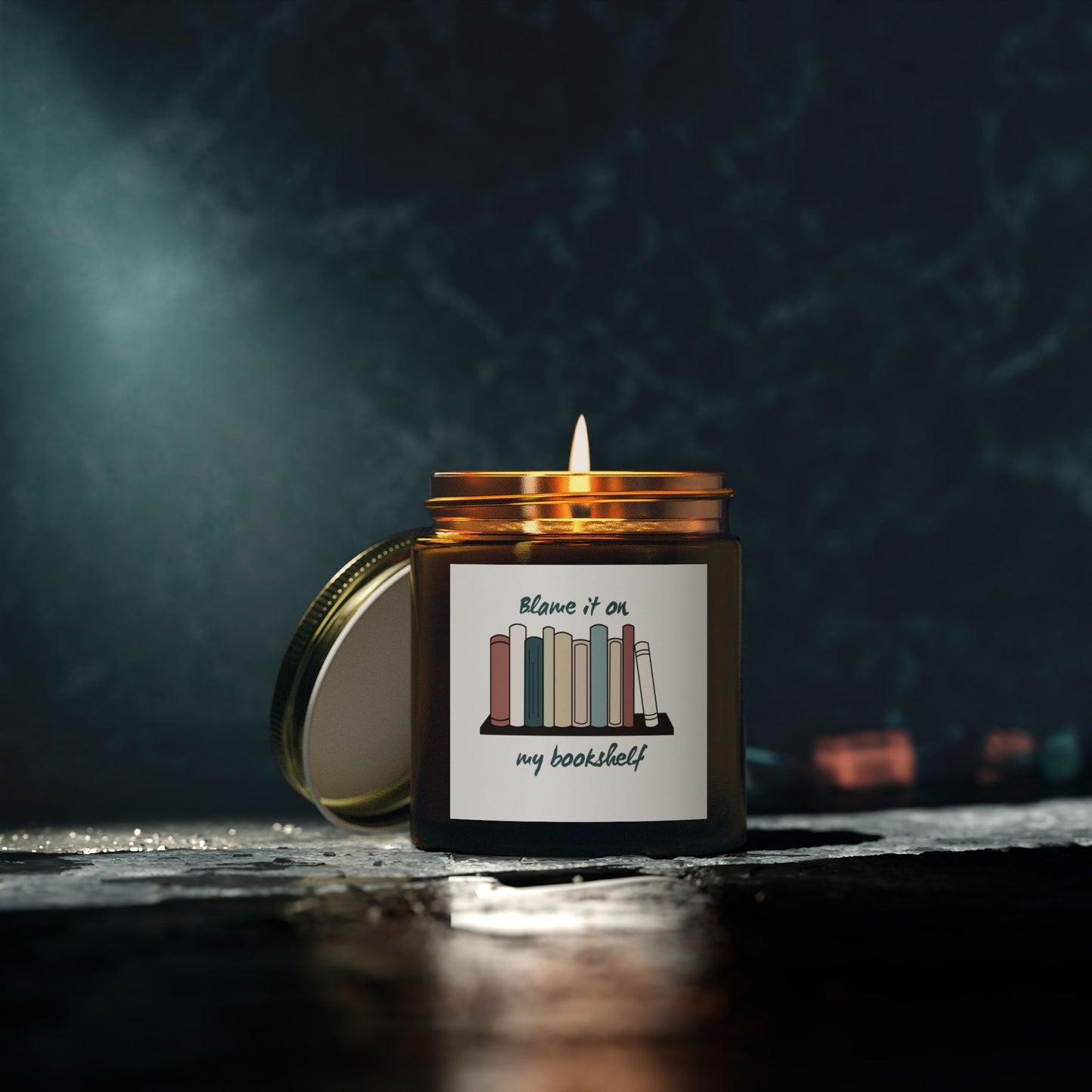 Literary Scented Candle - Coconut Apricot Wax, "Blame it on my Bookshelf" - Cozy Gift for Book Lovers