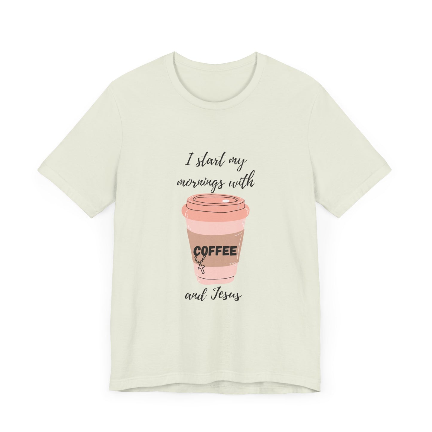 Coffee Lovers Unisex Jersey Tee - "I Start My Mornings with Coffee and Jess"