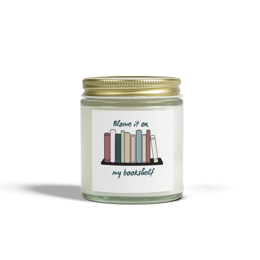 Literary Scented Candle - Coconut Apricot Wax, "Blame it on my Bookshelf" - Cozy Gift for Book Lovers