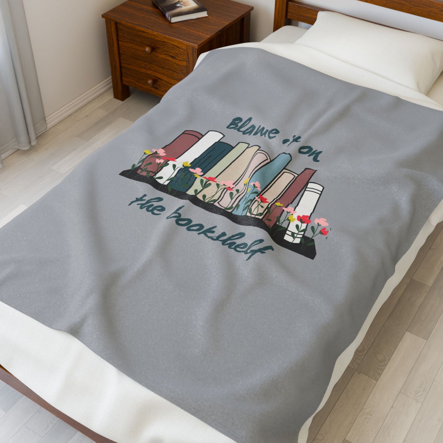 "Blame it on the Bookshelf" Velveteen Blanket