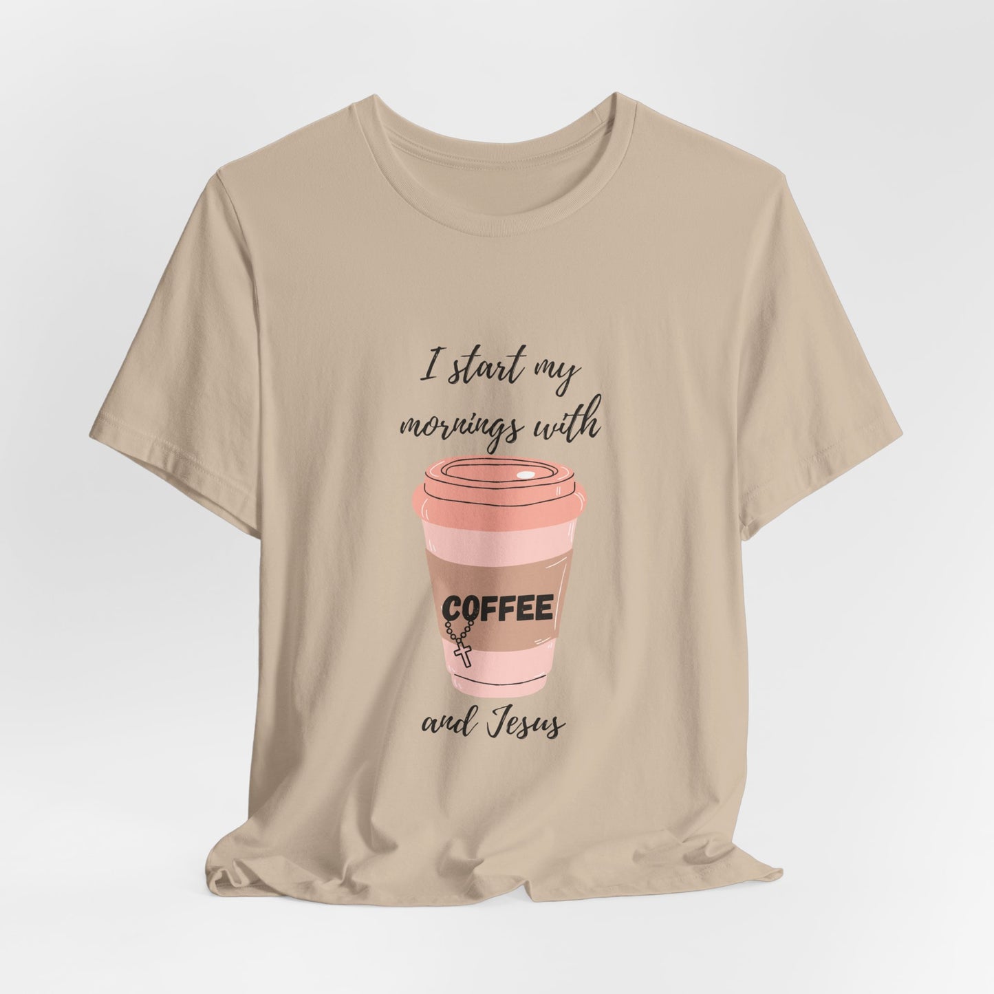 Coffee Lovers Unisex Jersey Tee - "I Start My Mornings with Coffee and Jess"