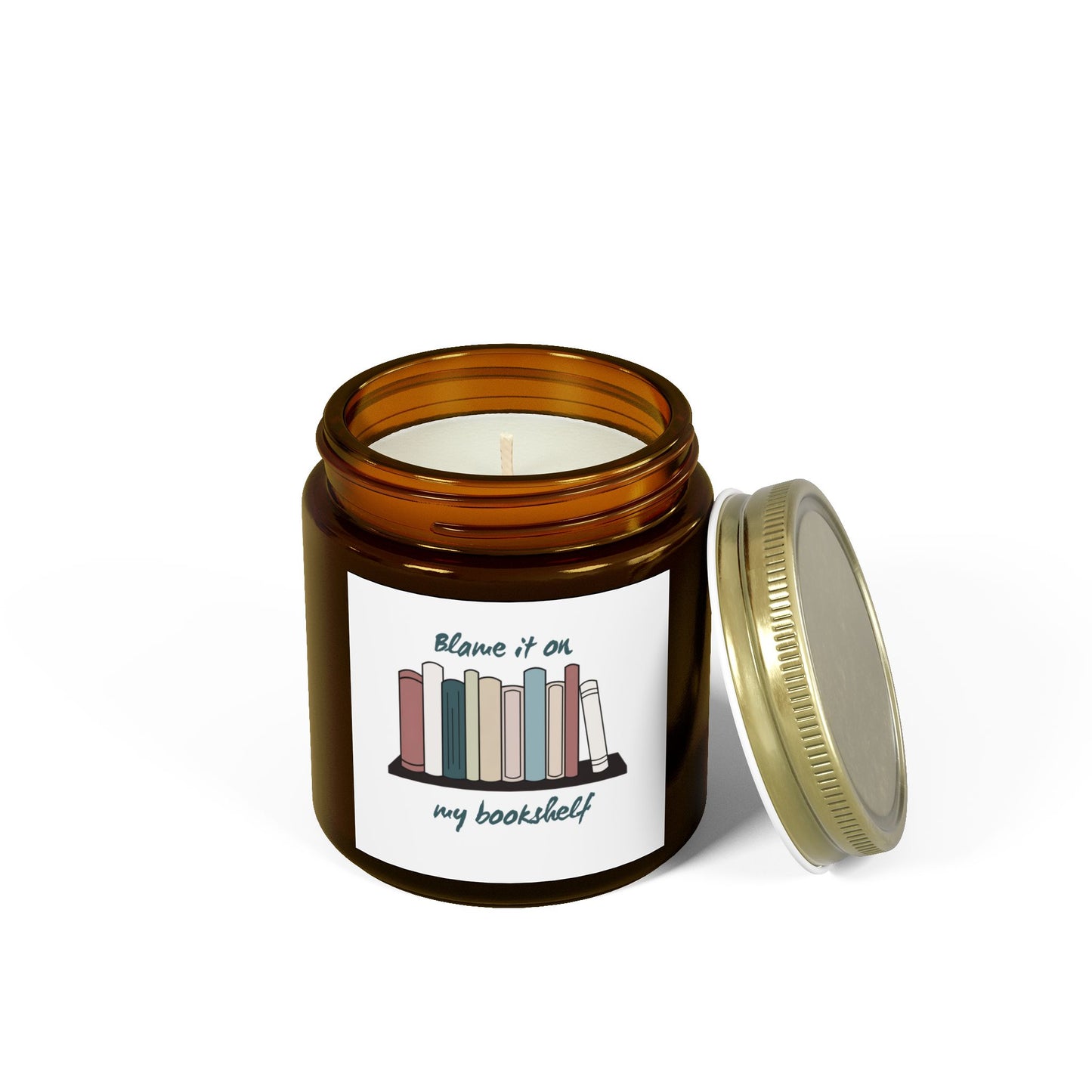 Literary Scented Candle - Coconut Apricot Wax, "Blame it on my Bookshelf" - Cozy Gift for Book Lovers
