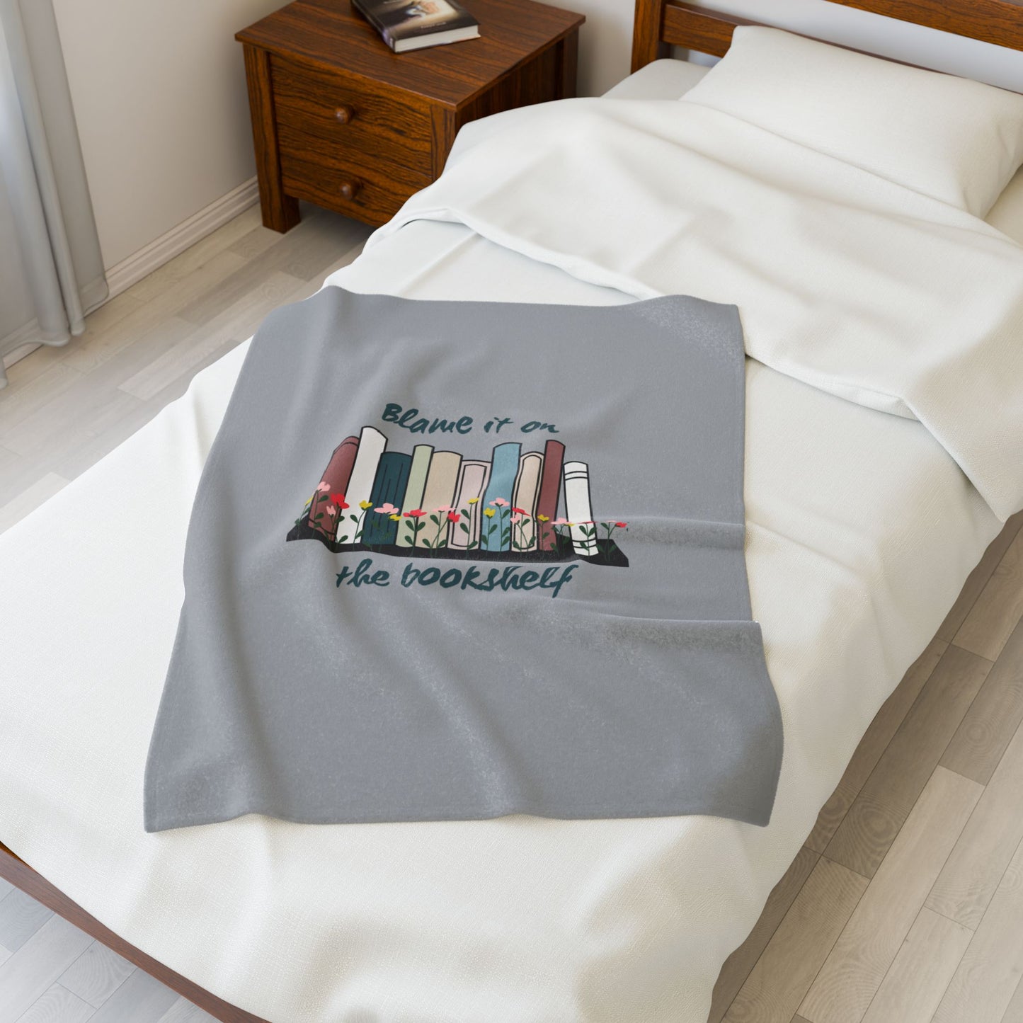 "Blame it on the Bookshelf" Velveteen Blanket