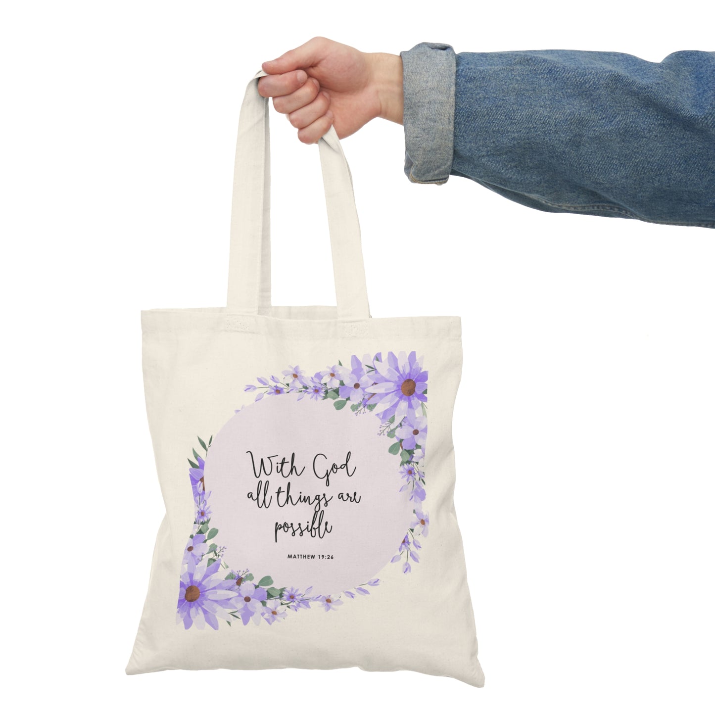 Inspirational Floral Tote Bag - "With God All Things Are Possible"