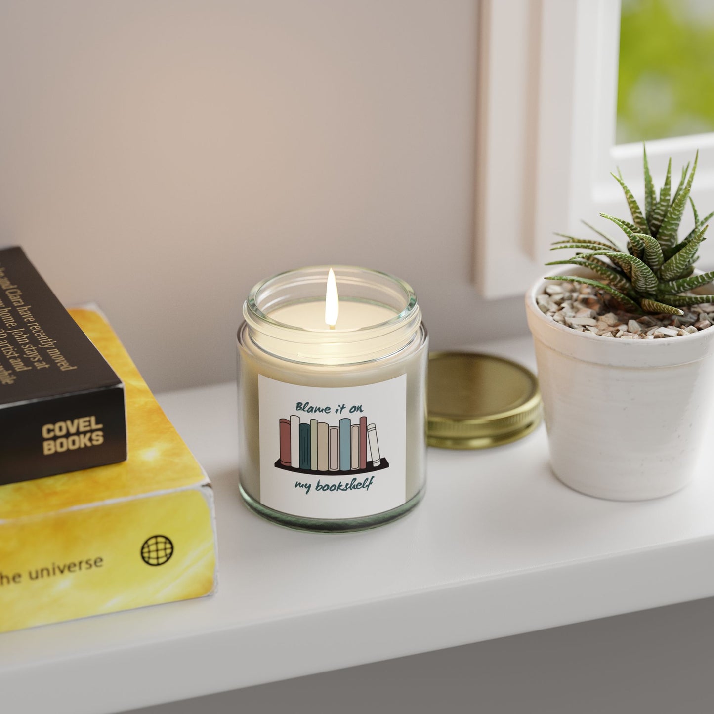 Literary Scented Candle - Coconut Apricot Wax, "Blame it on my Bookshelf" - Cozy Gift for Book Lovers